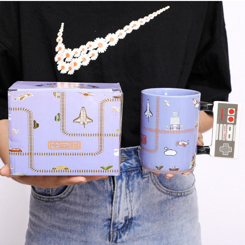 Creative Aviation Blue Game Handle Ceramic Cup