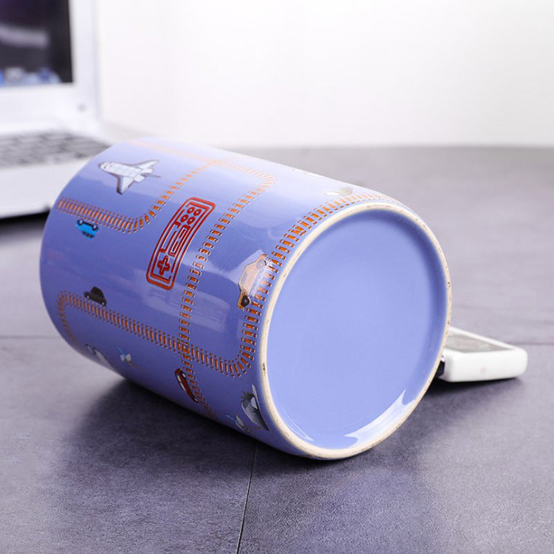 Creative Aviation Blue Game Handle Ceramic Cup